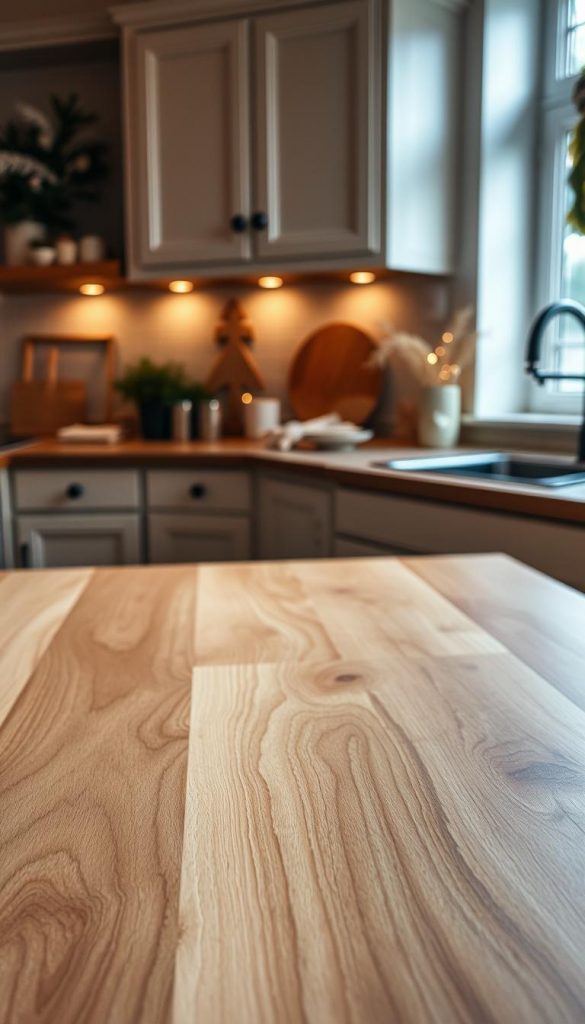 A beautifully crafted kitchen countertop, the "arbeitsplatte" takes center stage in this cozy, winter-inspired scene. The natural wood grain shimmers under the soft, warm lighting, creating a welcoming and inviting atmosphere. The KlickKiste surface is smooth and pristine, showcasing its high-quality craftsmanship. In the background, a glimpse of the kitchen cabinetry, adorned with a subtle, muted foil finish, adds to the overall cohesive design. The image exudes a sense of rustic charm and Pinterest-worthy style, perfect for inspiring readers to revamp their own kitchen spaces. A beautifully crafted kitchen countertop, the "arbeitsplatte" takes center stage in this cozy, winter-inspired scene. The natural wood grain shimmers under the soft, warm lighting, creating a welcoming and inviting atmosphere. The KlickKiste surface is smooth and pristine, showcasing its high-quality craftsmanship. In the background, a glimpse of the kitchen cabinetry, adorned with a subtle, muted foil finish, adds to the overall cohesive design. The image exudes a sense of rustic charm and Pinterest-worthy style, perfect for inspiring readers to revamp their own kitchen spaces.