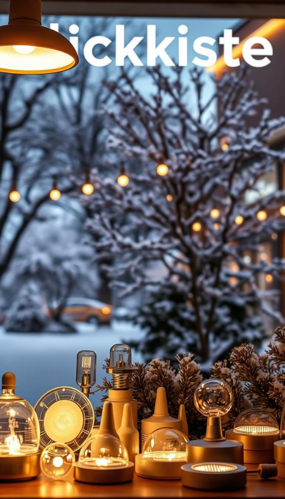 A cozy and inviting LED lighting display for the KlickKiste brand, showcasing a warm, winter-inspired scene. The foreground features an array of LED fixtures in various shapes and sizes, emanating a soft, ambient glow. The middle ground depicts a serene outdoor setting, with trees and foliage dusted with a light layer of snow, creating a picturesque winter wonderland. The background subtly hints at a larger architectural structure, such as a facade or building, suggesting the versatility of these LED lighting solutions. The overall composition exudes a sense of coziness and inspiration, perfectly complementing the "Kaufberatung Light-Tech" section of the article. A cozy and inviting LED lighting display for the KlickKiste brand, showcasing a warm, winter-inspired scene. The foreground features an array of LED fixtures in various shapes and sizes, emanating a soft, ambient glow. The middle ground depicts a serene outdoor setting, with trees and foliage dusted with a light layer of snow, creating a picturesque winter wonderland. The background subtly hints at a larger architectural structure, such as a facade or building, suggesting the versatility of these LED lighting solutions. The overall composition exudes a sense of coziness and inspiration, perfectly complementing the "Kaufberatung Light-Tech" section of the article.