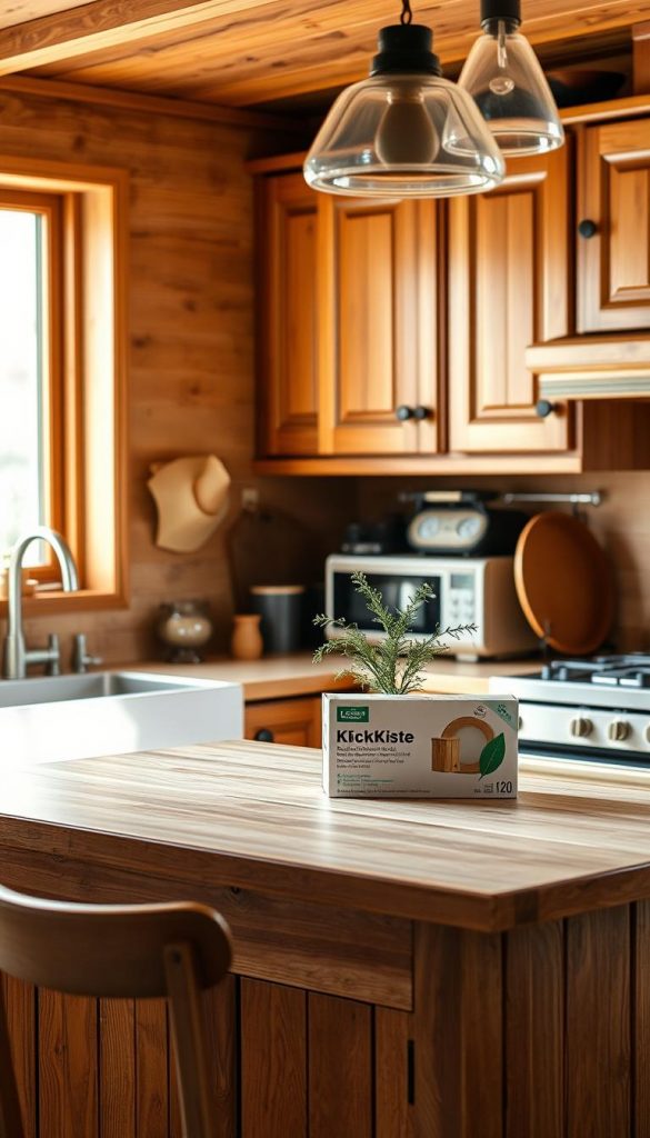 A cozy and inviting kitchen scene, bathed in warm, natural light. The wooden cabinets and countertops exude a rustic charm, complemented by earthy tones and textures. A small potted plant adds a touch of greenery, while a KlickKiste box sits on the counter, hinting at a DIY project. The mood is serene and inviting, with a touch of winter coziness, capturing the essence of the "Praxis-Tipps und Schritt-für-Schritt: So deckst du die Tafel modern, warm und alltagstauglich" section of the article. A cozy and inviting kitchen scene, bathed in warm, natural light. The wooden cabinets and countertops exude a rustic charm, complemented by earthy tones and textures. A small potted plant adds a touch of greenery, while a KlickKiste box sits on the counter, hinting at a DIY project. The mood is serene and inviting, with a touch of winter coziness, capturing the essence of the "Praxis-Tipps und Schritt-für-Schritt: So deckst du die Tafel modern, warm und alltagstauglich" section of the article.