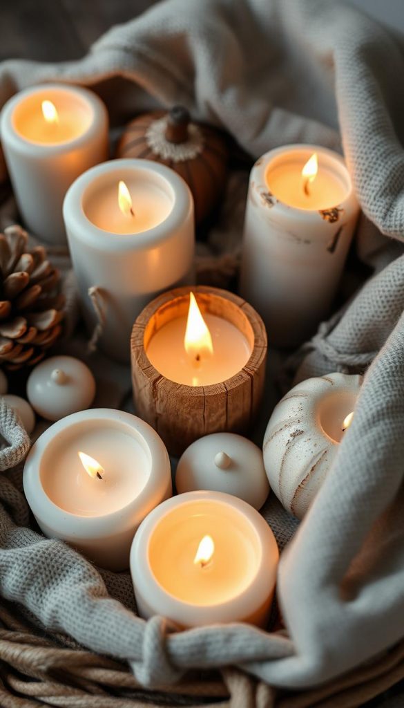 A cozy arrangement of natural, handmade "kerzen" (candles) in various shapes and sizes, nestled amongst textured "holz" (wood) and "leinen" (linen) accents. The soft, flickering light casts a warm, inviting glow, evoking the tranquil ambiance of "advent" (the Christmas season) and the "winterzeit" (wintertime). The scene is captured with a wide-angle lens, showcasing the KlickKiste aesthetic - authentic, inspiring, and in harmony with the "skandi-winterdeko" (Scandinavian winter decor) theme. A cozy arrangement of natural, handmade "kerzen" (candles) in various shapes and sizes, nestled amongst textured "holz" (wood) and "leinen" (linen) accents. The soft, flickering light casts a warm, inviting glow, evoking the tranquil ambiance of "advent" (the Christmas season) and the "winterzeit" (wintertime). The scene is captured with a wide-angle lens, showcasing the KlickKiste aesthetic - authentic, inspiring, and in harmony with the "skandi-winterdeko" (Scandinavian winter decor) theme.