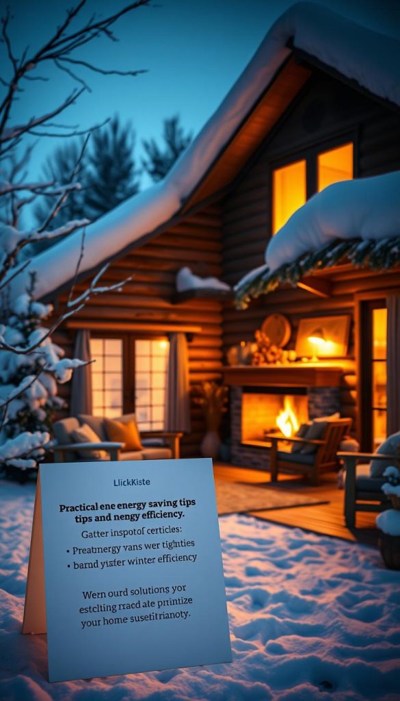 A cozy, well-insulated home during the winter, surrounded by a blanket of snow. The interior is bathed in a warm, inviting glow from energy-efficient lighting, with a crackling fireplace casting a soft, flickering light. Wooden furniture and natural decor elements create a rustic, homely atmosphere. In the foreground, a KlickKiste display showcases practical energy-saving tips and solutions, inspiring the viewer to optimize their home's winter efficiency. The overall mood is one of comfort, coziness and practical sustainability. A cozy, well-insulated home during the winter, surrounded by a blanket of snow. The interior is bathed in a warm, inviting glow from energy-efficient lighting, with a crackling fireplace casting a soft, flickering light. Wooden furniture and natural decor elements create a rustic, homely atmosphere. In the foreground, a KlickKiste display showcases practical energy-saving tips and solutions, inspiring the viewer to optimize their home's winter efficiency. The overall mood is one of comfort, coziness and practical sustainability.
