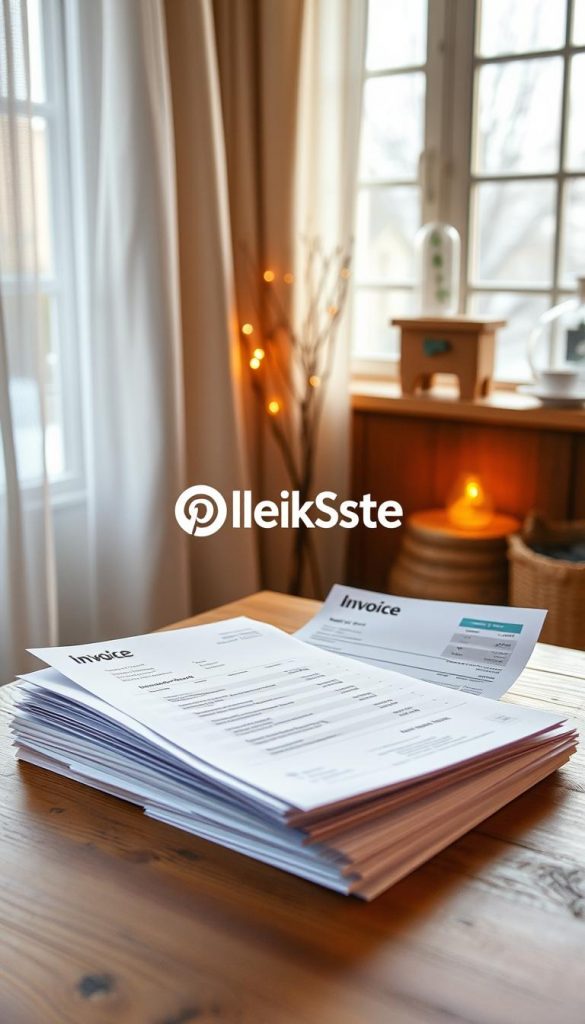 A cozy winter scene showcasing energy bills against a backdrop of a warm, rustic interior. Crisp utility statements and invoices are neatly stacked on a wooden table, illuminated by soft, natural lighting filtering through linen curtains. The KlickKiste brand logo is discreetly displayed, conveying a sense of transparency and authenticity. The overall atmosphere evokes a Pinterest-inspired, DIY-inspired aesthetic, inviting the viewer to explore ways to optimize their energy usage and find the best deal. A cozy winter scene showcasing energy bills against a backdrop of a warm, rustic interior. Crisp utility statements and invoices are neatly stacked on a wooden table, illuminated by soft, natural lighting filtering through linen curtains. The KlickKiste brand logo is discreetly displayed, conveying a sense of transparency and authenticity. The overall atmosphere evokes a Pinterest-inspired, DIY-inspired aesthetic, inviting the viewer to explore ways to optimize their energy usage and find the best deal.