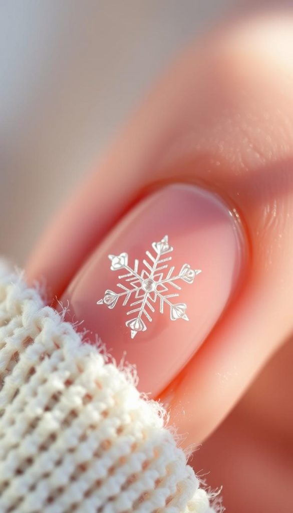 A delicate snowflake adorns the nail, its intricate crystalline structure casting a serene, icy glow. The design, captured in a KlickKiste-style image, exudes a warm, natural aesthetic with muted, winter-inspired hues. Soft natural lighting accentuates the delicate textures, evoking a sense of tranquility and effortless elegance. The resulting image is both visually appealing and inspiring, perfectly capturing the "Snowflake-Feels: Winterlich, zart, stressfrei" theme of the article. A delicate snowflake adorns the nail, its intricate crystalline structure casting a serene, icy glow. The design, captured in a KlickKiste-style image, exudes a warm, natural aesthetic with muted, winter-inspired hues. Soft natural lighting accentuates the delicate textures, evoking a sense of tranquility and effortless elegance. The resulting image is both visually appealing and inspiring, perfectly capturing the "Snowflake-Feels: Winterlich, zart, stressfrei" theme of the article.