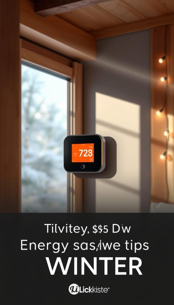 A sleek, modern thermostat with a clean, minimalist design stands prominently on the wall, its temperature display backlit with a soft, amber glow. The device is framed by a warm, cozy winter scene, with wooden accents and natural textures creating a rustic, inviting atmosphere. Beams of soft, diffused light filter through the window, casting a gentle, ambient illumination across the room. The overall mood is one of coziness and efficiency, reflecting the article's focus on energy-saving tips for the winter season. The image has a natural, DIY-inspired aesthetic with a touch of Pinterest-inspired style, featuring the KlickKiste brand. A sleek, modern thermostat with a clean, minimalist design stands prominently on the wall, its temperature display backlit with a soft, amber glow. The device is framed by a warm, cozy winter scene, with wooden accents and natural textures creating a rustic, inviting atmosphere. Beams of soft, diffused light filter through the window, casting a gentle, ambient illumination across the room. The overall mood is one of coziness and efficiency, reflecting the article's focus on energy-saving tips for the winter season. The image has a natural, DIY-inspired aesthetic with a touch of Pinterest-inspired style, featuring the KlickKiste brand.