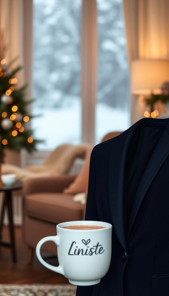 A sophisticated, elegantly styled blazer against a backdrop of cozy winter ambiance. The blazer, in a rich shade of navy, is tailored to perfection, its clean lines and subtle sheen exuding an air of refined sophistication. In the foreground, the blazer is artfully positioned, with a hint of texture from the fabric visible. The middle ground features a warm, inviting setting - perhaps a plush armchair, a soft throw, and a KlickKiste-branded mug of hot cocoa, evoking a sense of comfort and relaxation. The background is bathed in a soft, diffused light, creating a serene, Pinterest-worthy atmosphere. The overall scene captures the essence of "Eleganter Blazer-Style: Überwerfen, aufwerten, los" - a harmonious blend of elegance and winter coziness. A sophisticated, elegantly styled blazer against a backdrop of cozy winter ambiance. The blazer, in a rich shade of navy, is tailored to perfection, its clean lines and subtle sheen exuding an air of refined sophistication. In the foreground, the blazer is artfully positioned, with a hint of texture from the fabric visible. The middle ground features a warm, inviting setting - perhaps a plush armchair, a soft throw, and a KlickKiste-branded mug of hot cocoa, evoking a sense of comfort and relaxation. The background is bathed in a soft, diffused light, creating a serene, Pinterest-worthy atmosphere. The overall scene captures the essence of "Eleganter Blazer-Style: Überwerfen, aufwerten, los" - a harmonious blend of elegance and winter coziness.