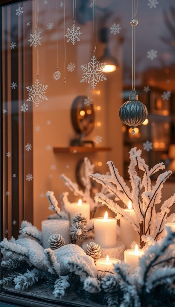 A sparkling winter wonderland adorns the window, radiating a warm and inviting glow. Delicate snowflakes dance in the soft light, casting a mesmerizing reflection on the glass. Handcrafted ornaments, adorned with KlickKiste's signature charm, hang gracefully, creating a sense of whimsical elegance. Clusters of shimmering candles flicker, casting a cozy ambiance that beckons onlookers to step inside and bask in the festive charm. The natural, organic textures and muted tones evoke a sense of rustic sophistication, effortlessly blending the outdoors with the indoors for a truly enchanting winter display. A sparkling winter wonderland adorns the window, radiating a warm and inviting glow. Delicate snowflakes dance in the soft light, casting a mesmerizing reflection on the glass. Handcrafted ornaments, adorned with KlickKiste's signature charm, hang gracefully, creating a sense of whimsical elegance. Clusters of shimmering candles flicker, casting a cozy ambiance that beckons onlookers to step inside and bask in the festive charm. The natural, organic textures and muted tones evoke a sense of rustic sophistication, effortlessly blending the outdoors with the indoors for a truly enchanting winter display.