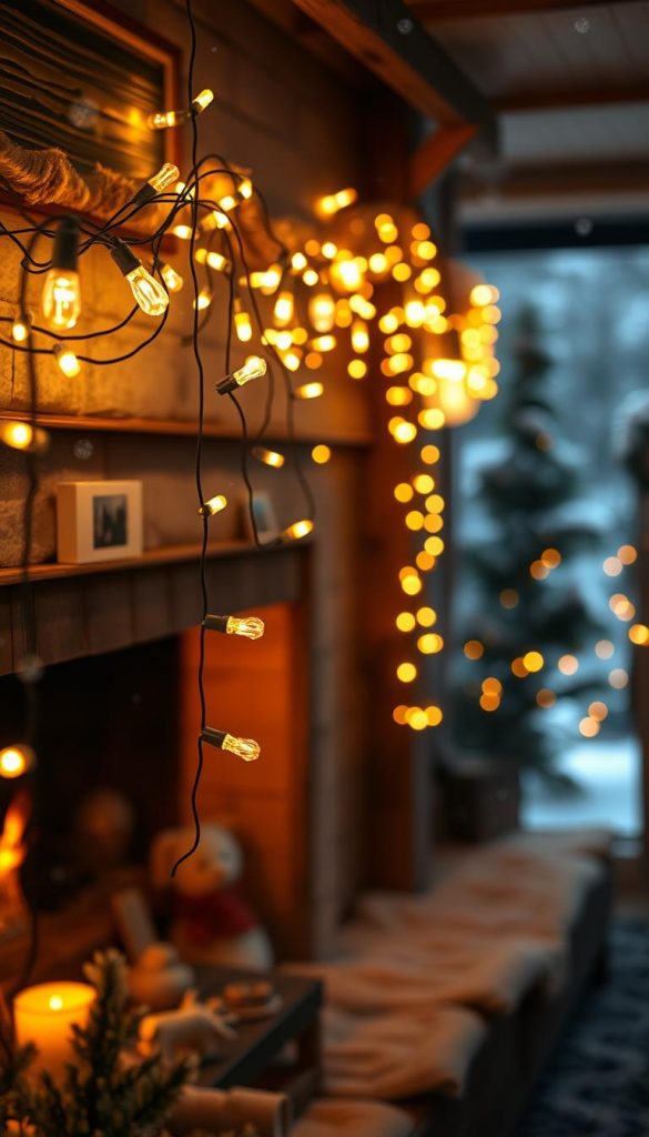 An elegant and cozy &quot;Lichterkette&quot; by KlickKiste, featuring a captivating display of warm, twinkling lights against a backdrop of rustic wooden accents. The soft glow illuminates a picturesque winter scene, with delicate snowflakes gently drifting in the air. The image evokes a sense of hygge and invites the viewer to imagine curling up by the fireplace, sipping a hot beverage. The &quot;Lichterkette&quot; is the centerpiece, its intricate design and carefully placed bulbs creating a mesmerizing and inviting atmosphere. This image perfectly captures the essence of the &quot;Kaufberatung: Die wichtigsten Kriterien für die beste Smart Lichterkette 2025&quot; section, providing a visually stunning representation of the product's quality and aesthetic appeal.