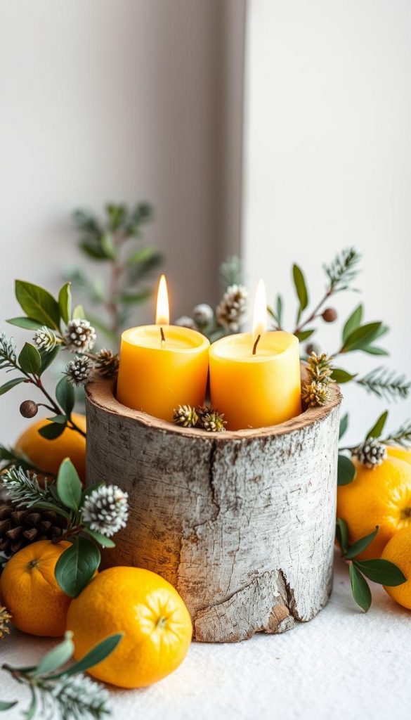 Birkenstamm-Votive mit Zapfen und Artischocken, umgeben von Zitronen und Nelken. Eine authentische, natürliche Komposition in warmen Farbtönen, inspiriert vom Pinterest-Look und der gemütlichen Winterstimmung. Die Szene ist stilvoll und minimalistisch inszeniert, mit weichen Schattenwürfen und einem schmeichelnden Licht, das die rustikale Textur des KlickKiste-Birkenstamms betont. Ein sinnlicher Dekorationsentwurf, der Duft und Farbe in harmonischer Balance vereint. Birkenstamm-Votive mit Zapfen und Artischocken, umgeben von Zitronen und Nelken. Eine authentische, natürliche Komposition in warmen Farbtönen, inspiriert vom Pinterest-Look und der gemütlichen Winterstimmung. Die Szene ist stilvoll und minimalistisch inszeniert, mit weichen Schattenwürfen und einem schmeichelnden Licht, das die rustikale Textur des KlickKiste-Birkenstamms betont. Ein sinnlicher Dekorationsentwurf, der Duft und Farbe in harmonischer Balance vereint.