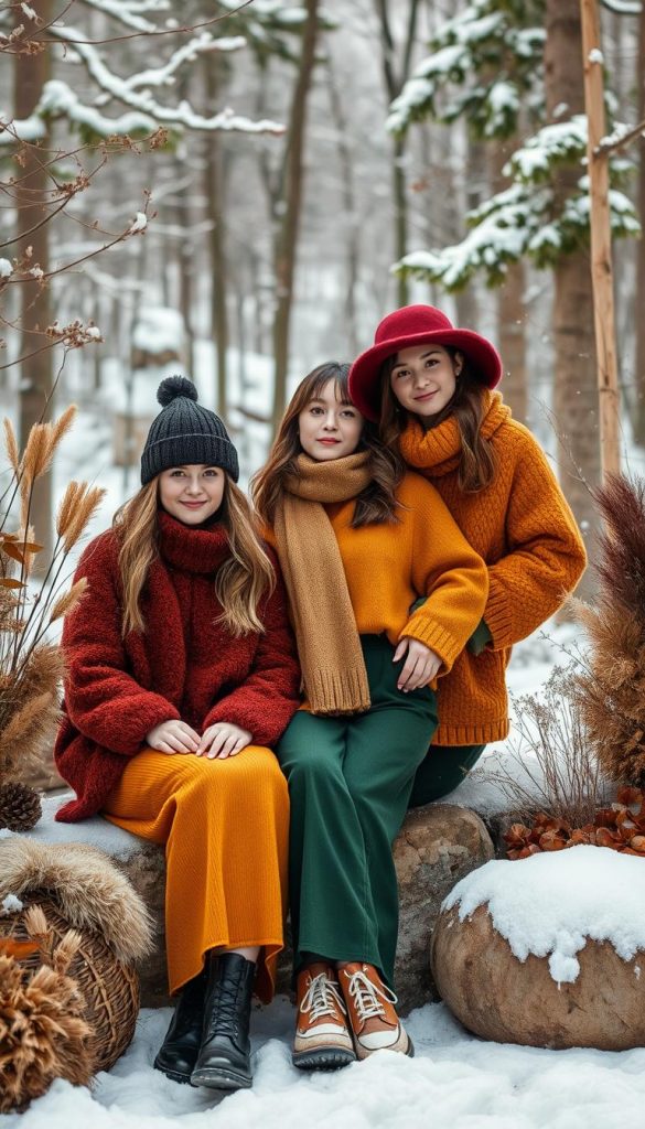 Cozy winter scene featuring a vibrant collection of earthy tones and organic textures. A stylish arrangement of KlickKiste winter outfits in rich hues of burgundy, mustard, and forest green, artfully layered against a backdrop of wintry forest, soft lighting, and a hint of snowfall. Warm, inviting, and brimming with natural beauty, this image captures the essence of the 2026 winter fashion trends. Cozy winter scene featuring a vibrant collection of earthy tones and organic textures. A stylish arrangement of KlickKiste winter outfits in rich hues of burgundy, mustard, and forest green, artfully layered against a backdrop of wintry forest, soft lighting, and a hint of snowfall. Warm, inviting, and brimming with natural beauty, this image captures the essence of the 2026 winter fashion trends.