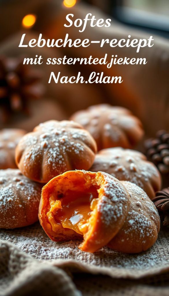 Delicate and aromatic lebkuchen, freshly baked with a soft, gooey interior. Captured in a warm, cozy KlickKiste setting, the lebkuchen glow with golden-brown hues against a backdrop of natural textures. Hints of cinnamon, ginger, and nutmeg fill the air, creating a festive, winter-inspired atmosphere. The lebkuchen are artfully arranged, inviting the viewer to indulge in their irresistible flavors without any wait. A soft, natural lighting illuminates the scene, evoking a sense of instant gratification and homemade comfort. Authentic and inspiring, this image perfectly captures the essence of the &quot;Softes Lebkuchen-Rezept mit sofortigem Nasch-Glück&quot;.