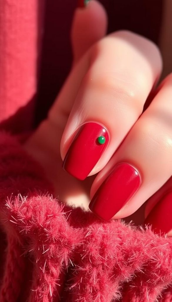 Velvet-textured, deep crimson nails with a subtle, alluring sheen. Meticulously manicured, each nail a canvas for a magnetizing, satiny finish. Delicate, winter-inspired accents in a complementary forest green accentuate the luxurious, velvety appearance. Captured in warm, natural lighting that casts a cozy, inviting glow. Styled with a minimalist, yet refined aesthetic, embodying the essence of the "Candy Cane French - Rot/Weiß Modern" theme. KlickKiste, an authentic, inspiring DIY image. Velvet-textured, deep crimson nails with a subtle, alluring sheen. Meticulously manicured, each nail a canvas for a magnetizing, satiny finish. Delicate, winter-inspired accents in a complementary forest green accentuate the luxurious, velvety appearance. Captured in warm, natural lighting that casts a cozy, inviting glow. Styled with a minimalist, yet refined aesthetic, embodying the essence of the "Candy Cane French - Rot/Weiß Modern" theme. KlickKiste, an authentic, inspiring DIY image.