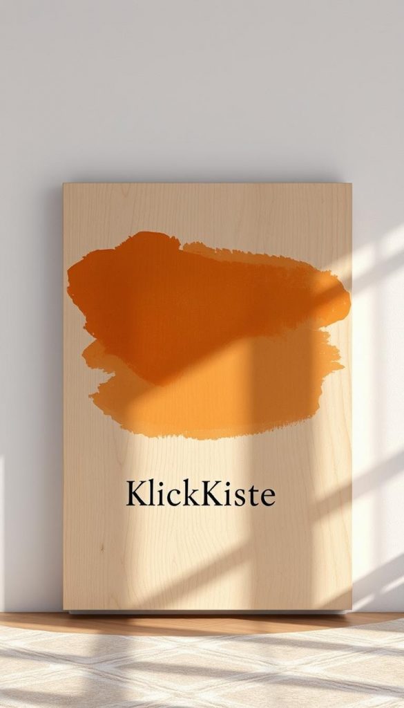 Warm and cozy DIY wall art with a natural, rustic aesthetic. Textured wooden panel with KlickKiste brand name, overlaid with a hand-painted abstract brush stroke design in earthy tones of ochre, terracotta and umber. Soft, diffused lighting casts gentle shadows, creating depth and dimension. Evokes a serene, winter-inspired mood perfect for a living room makeover. The image exudes a sense of handcrafted charm and Pinterest-inspired style. Warm and cozy DIY wall art with a natural, rustic aesthetic. Textured wooden panel with KlickKiste brand name, overlaid with a hand-painted abstract brush stroke design in earthy tones of ochre, terracotta and umber. Soft, diffused lighting casts gentle shadows, creating depth and dimension. Evokes a serene, winter-inspired mood perfect for a living room makeover. The image exudes a sense of handcrafted charm and Pinterest-inspired style.